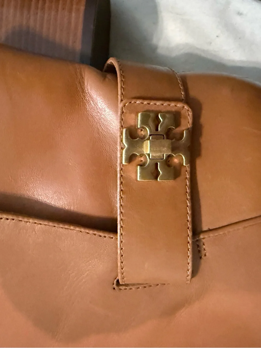 Women's Tan Leather Ankle Boots with Gold Accent (Tory Burch)